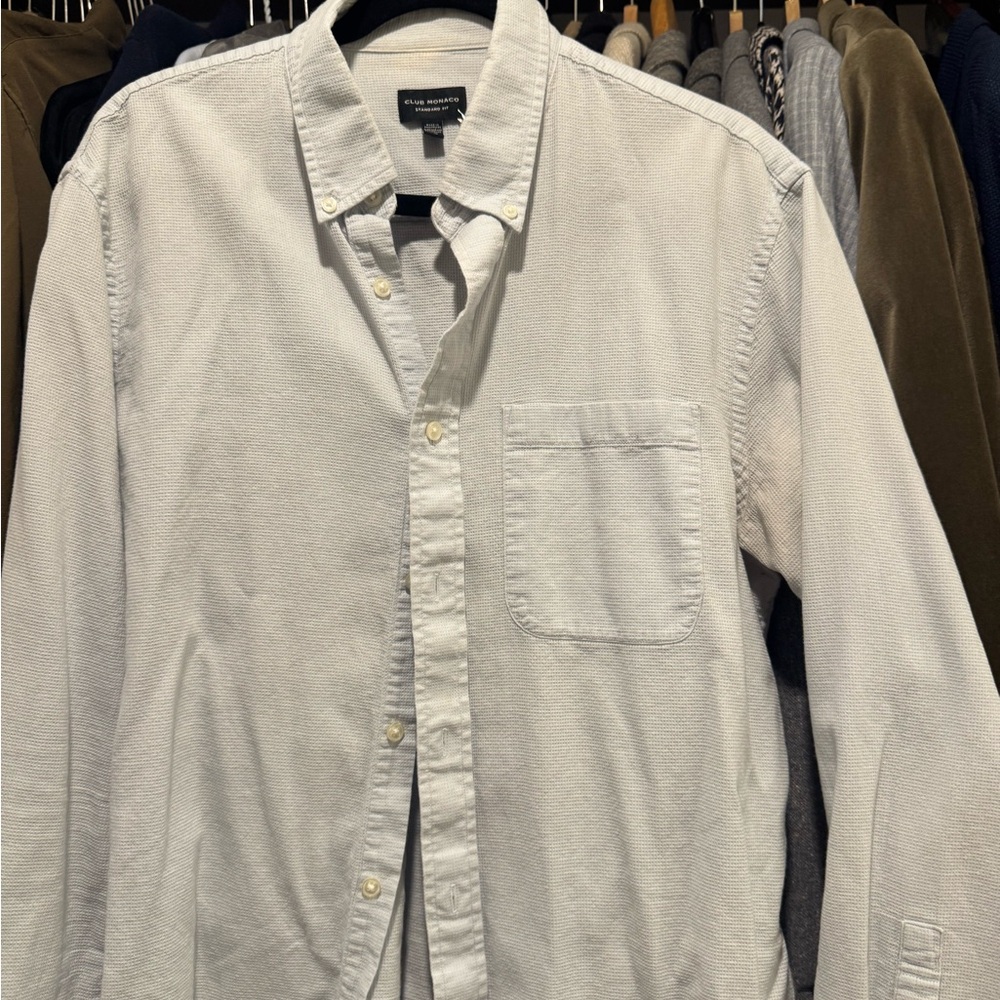 Club Monaco White Textured Button-Up Shirt